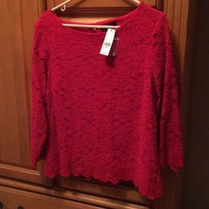 NY&Co Red Lace Blouse Sz Large NWT New 3/4 Sleeve